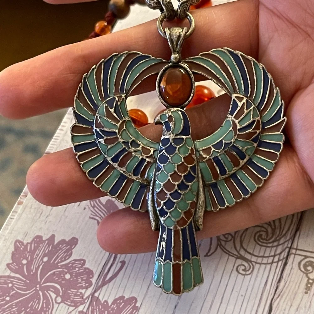 Egyptian revival god of the sky Falcon of Horus necklace - Picture 7 of 9